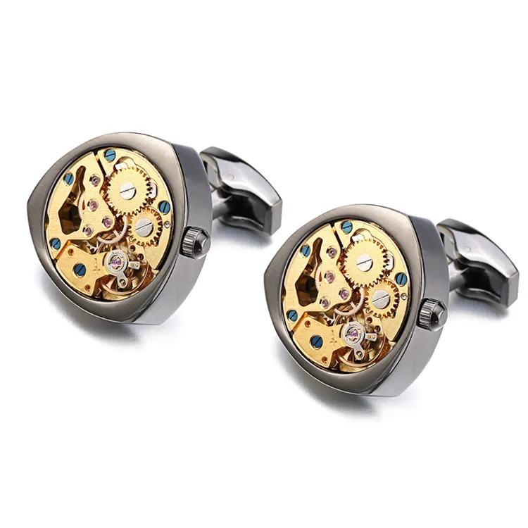 Горячие часы движение запонки нефункциональная нержавеющая сталь, стимпанк механизм часы запонки для мужчин Relojes gemelos - Окраска металла: Титановое покрытие