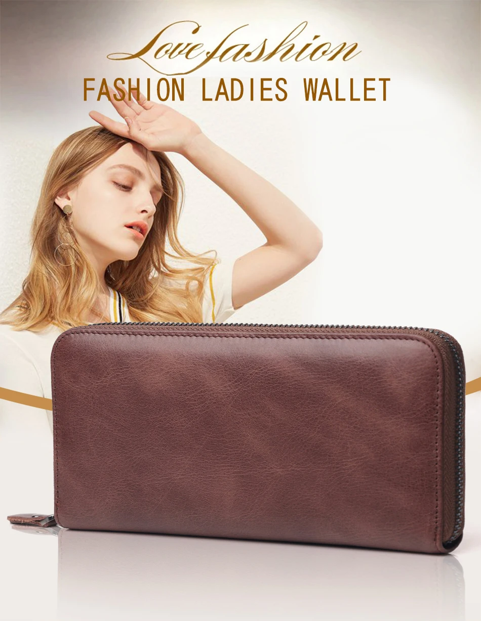 Винтажный Женский кошелек из натуральной кожи, женский клатч на длинной молнии, модный кошелек, вместительный держатель для монет, держатель для карт, сумочка
