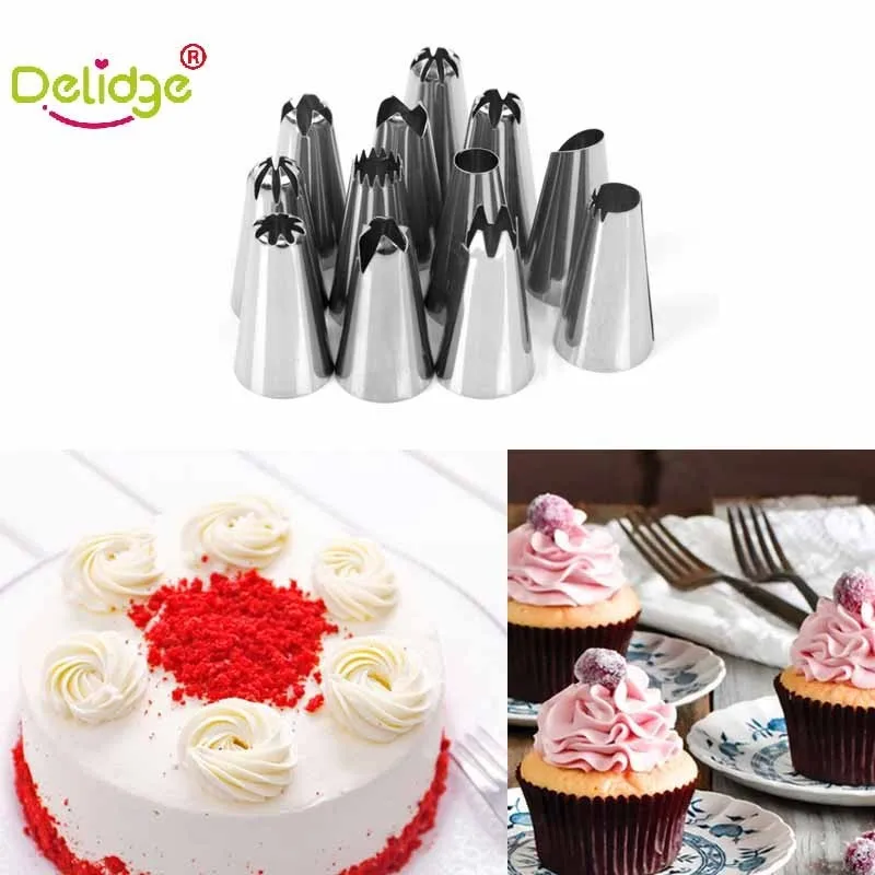 

12PCS Cream Cake Nozzle Stainless Steel Squeeze DIY Flower Cake Tool Biscuit Baking Supplies Decorating
