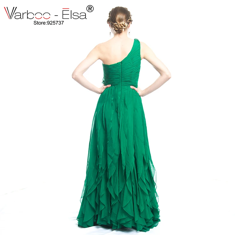 VARBOO_ELSA Новая мода зеленый длинное шифоновое платье для выпускного вечера Vestido De Festa сексуальный одно плечо вечернее платье без рукавов 3D