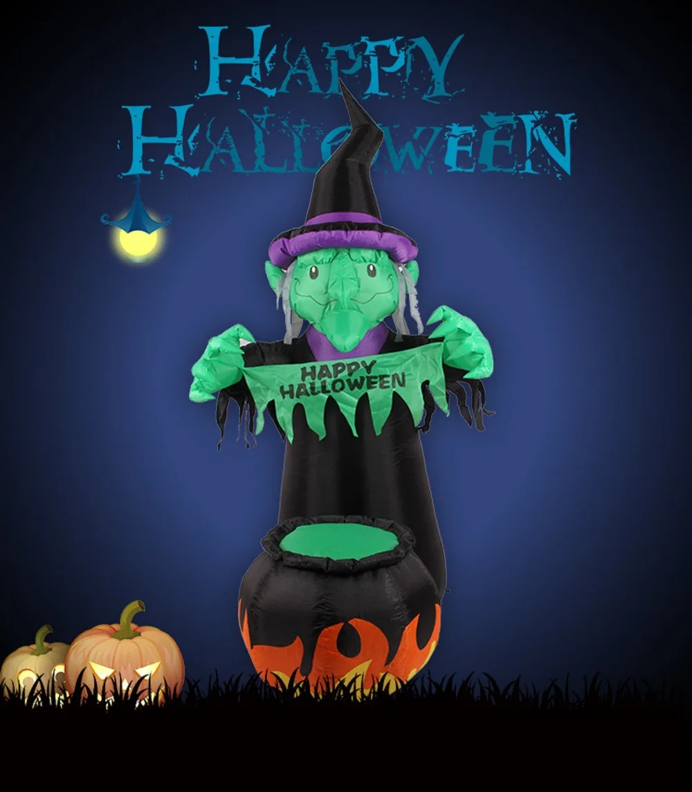 

1.8 M Halloween Inflatable Green Witch with Pumpkin Tank For Yard Party Decoration Gift Toy
