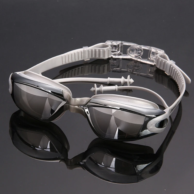 Анти-туман УФ-защита регулируемые плавательные очки для мужчин и женщин Водонепроницаемые силиконовые очки для взрослых очки с интегрированными затычками для ушей