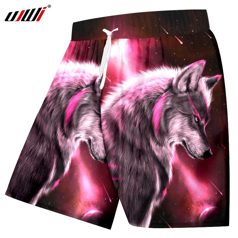 UJWI, мужские повседневные шорты с 3D принтом Галактики, космоса, волка, мужские шорты для бодибилдинга, фитнеса, тренировок, эластичный пояс, боксеры и брюки