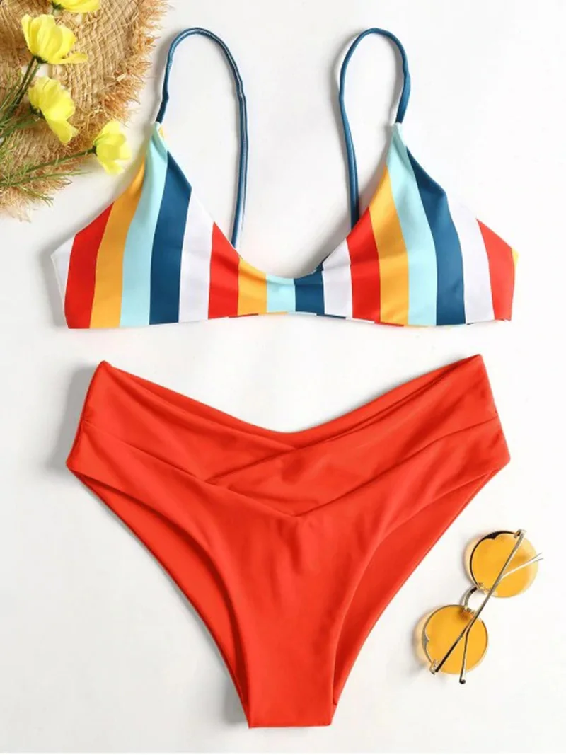 

Bikishark Rainbow Bra Print Bikinis Set Women Halter Mid-waisted Swimsuit Two Piece 2019 Girl Swimming Bathing Suit Beachwear
