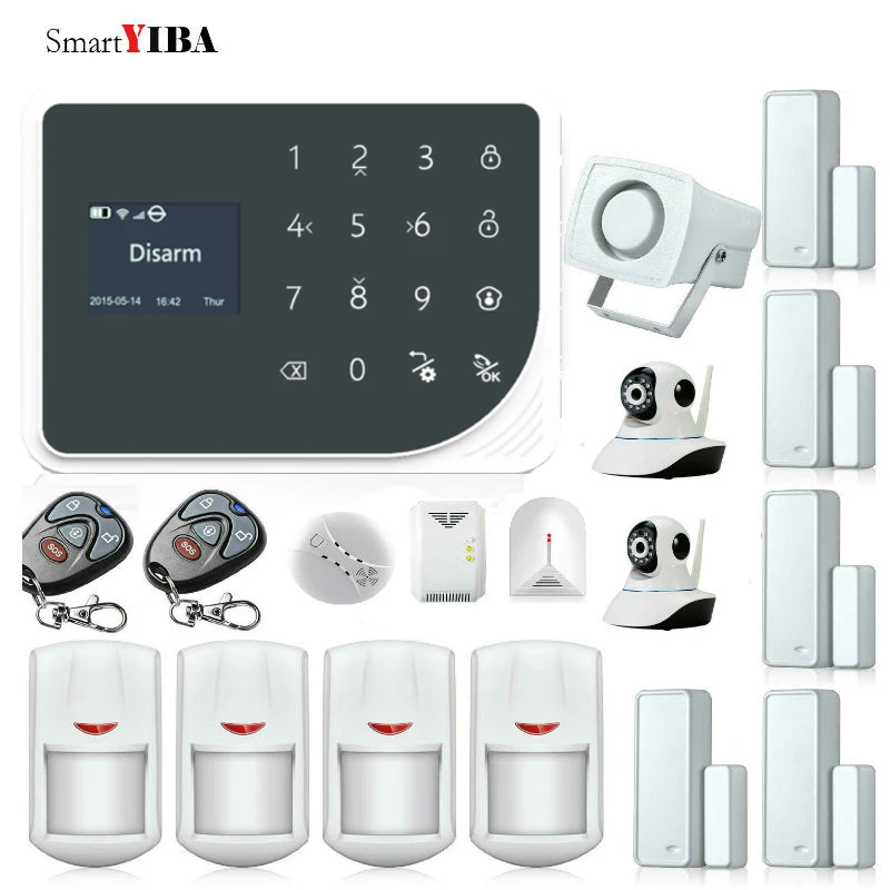 

SmartYIBA Wifi IP Camera Smoke Detector Gas Leakage Glass Break Sensor For Allarme Casa GSM SMS Alarme Residencial Sem Fio Kits