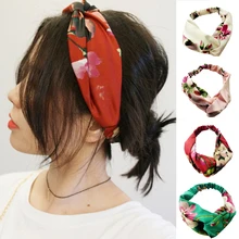 Clips de pelo Vintage para mujer con cinta para cabeza de flores estampados turbante Dames tocado elástico cabeza adorno lazos de pelo