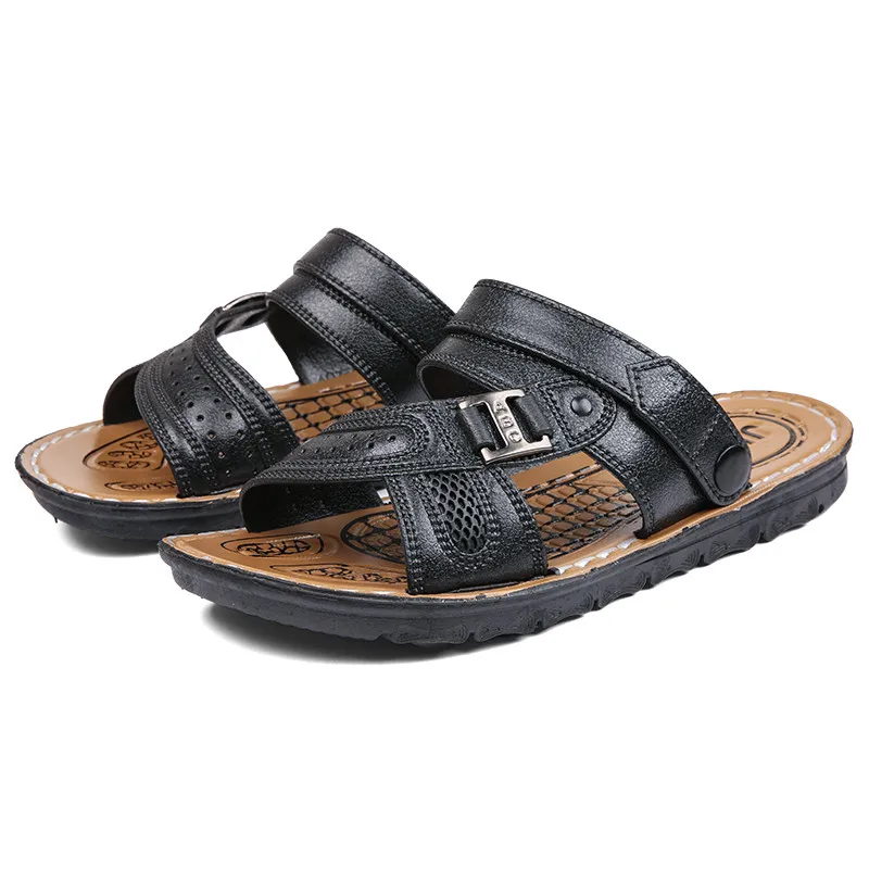 Мужские кожаные шлепанцы винтажные повседневные пляжные сандалии Zapatos лето