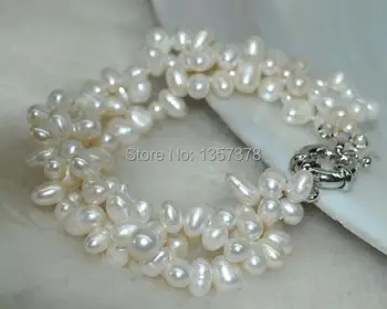 

shitou 00374 Lots 10 Qty 3line white potato pearl bracelets