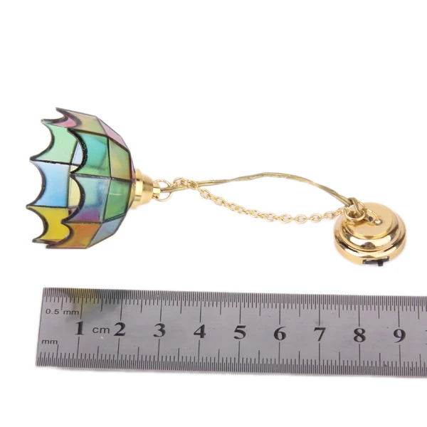 Gold Plated Metal 1:12 Dollhouse Miniature Ceiling Lamp Model With Multicolor Umbrella Shape Lampshade