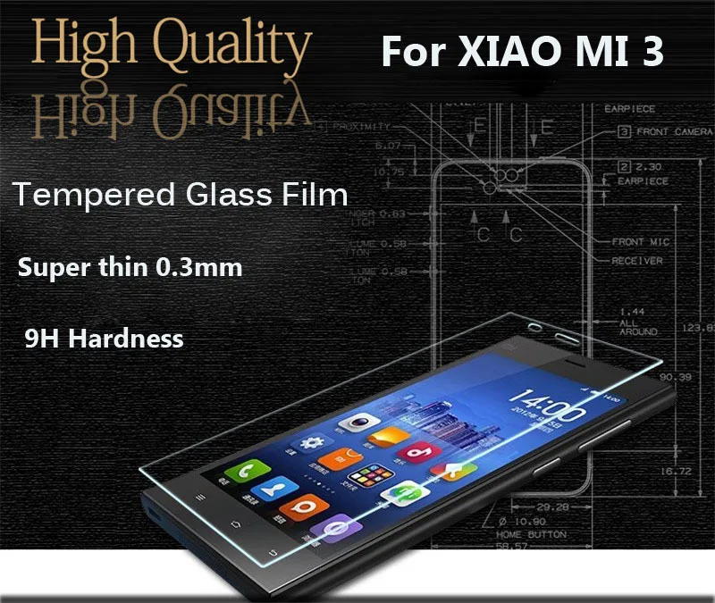 100pcs/lot 0.3mm 2.5D For xiaomi 3 MI3 Explosion-proof Tempered Glass Screen Protector without retail package Free shipping | Мобильные