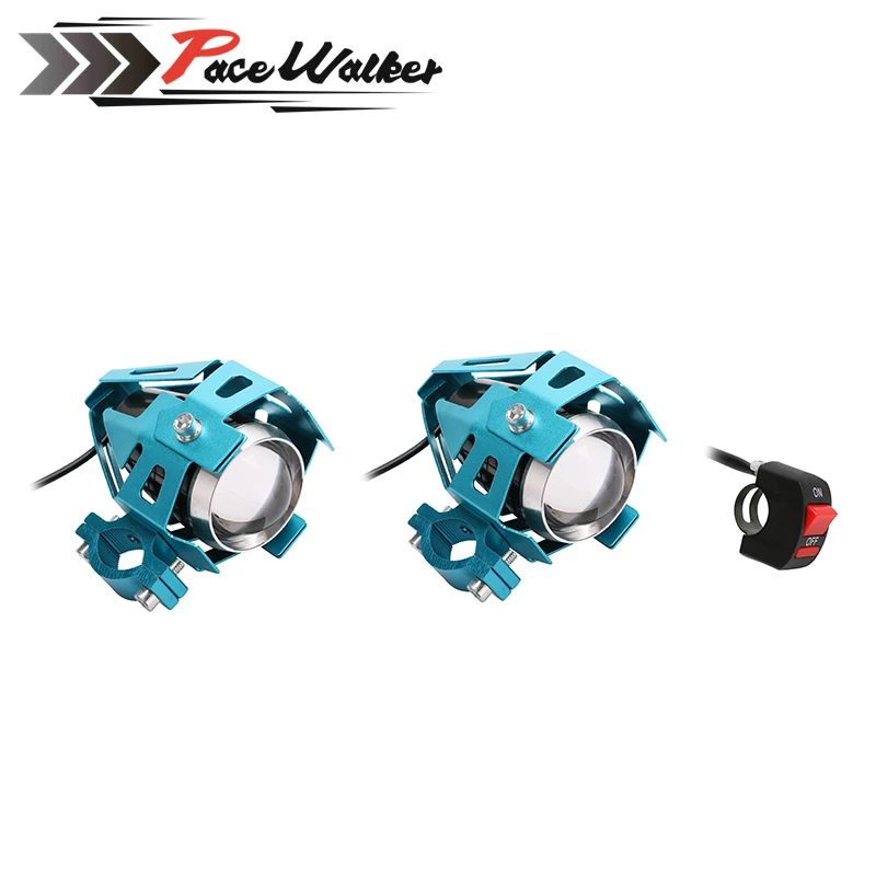2Pcs 125W Motorcycle LED Headlight 2 Color Waterproof LED Fog Light 3000LM U5 Motorbike Driving Spot