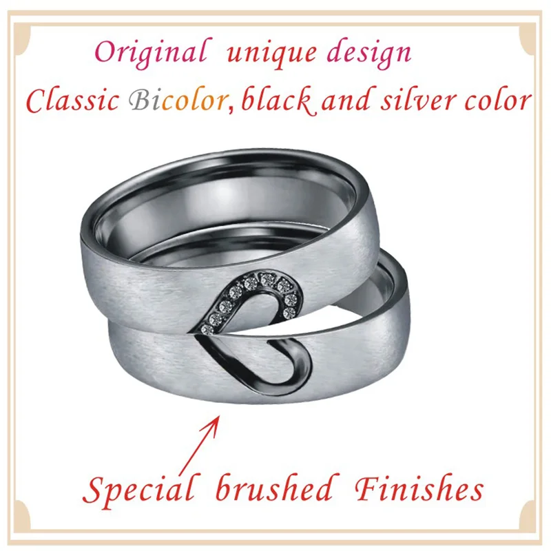 Black Silver Rose gold color Marriage Heart Anniversary Couple wedding ring jewelry men Engagement Rings for Women (10)