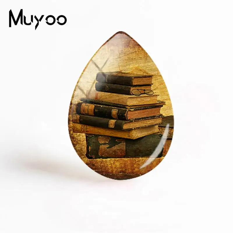 

2018 New Vintage Old Books Jewelry Book Art Tear Drop Cabochon Library Gifts Glass Cabochons For Women