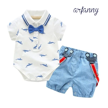 

Baby Boys Strap Suit Set Infant Wedding Clothes with Bowtie Newborn Summer Khaki Clothing Ropa Bebe Baptism Birthday Gift