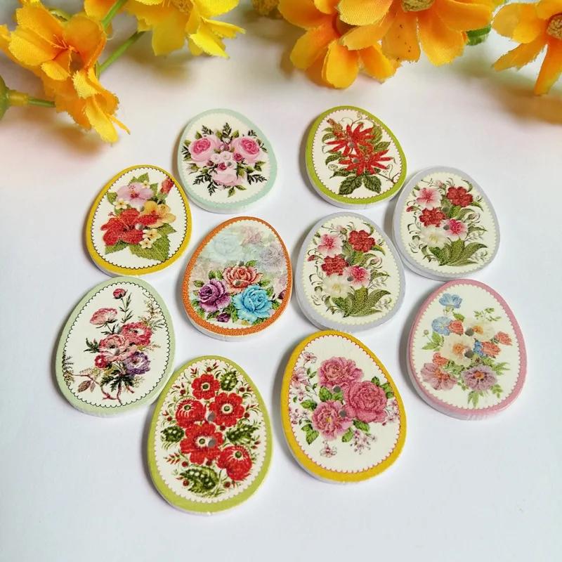 

40pcs DIY 2 holes Easter Eggs wooden buttons mixed color scrapbook wood button for craft sewing scrapbooking