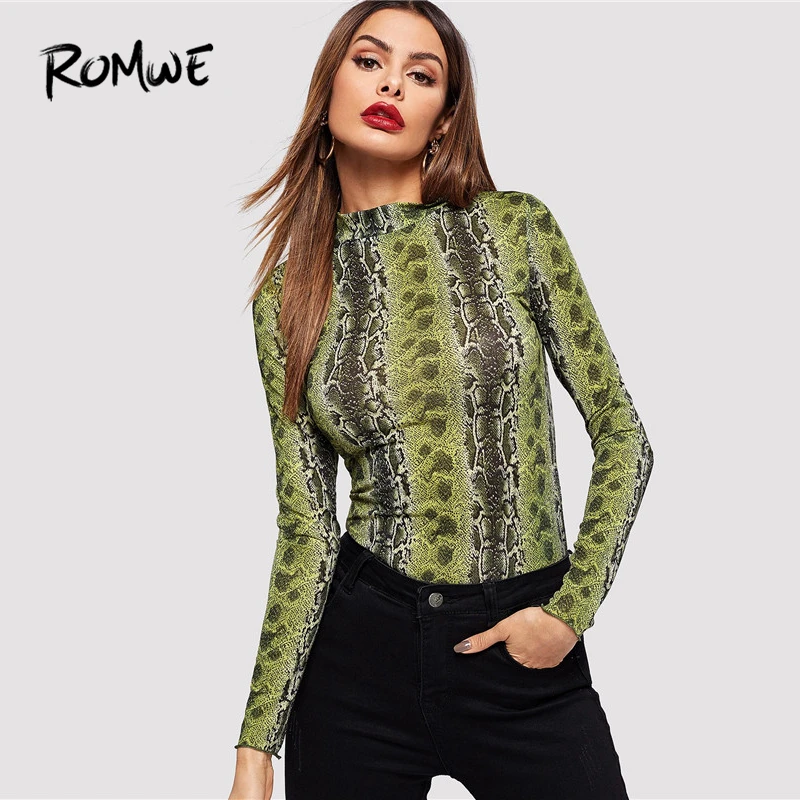 Download ROMWE Mock Neck Snakeskin Fitted Top 2019 Sexy Womens ...