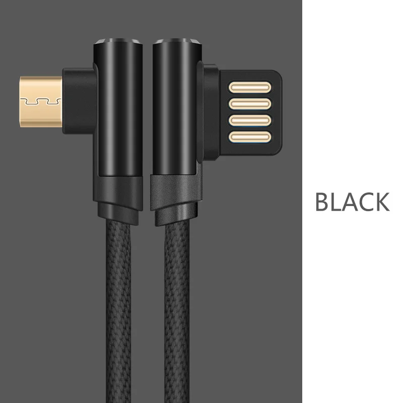 ASINA 90 градусов Micro USB кабель с прямым углом передачи данных кабель для зарядки Xiaomi huawei Oneplus samsung usb кабель для зарядки геймеров - Цвет: Black