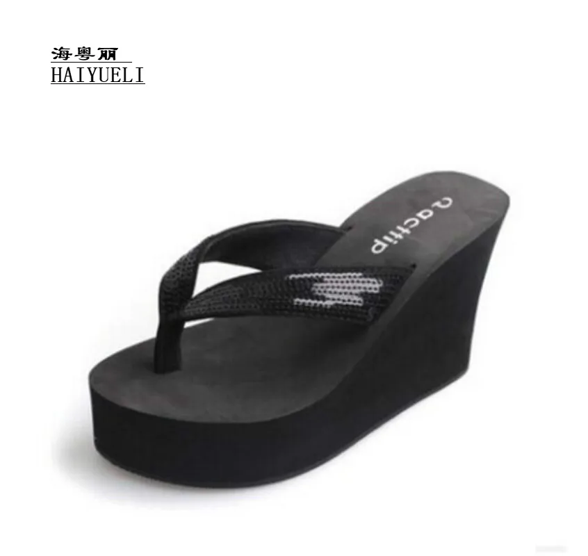 

Women Sandals Hot-selling Wedges Flip Flops Shoes Paillette Flip Slippers Women 10cm Ultra High Heels Slippers