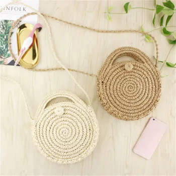 

Hand-woven Round Woman's Shoulder Bag Handbag Bohemian Summer Straw Beach Bag Travel Shopping Female Tote Wicker Bags