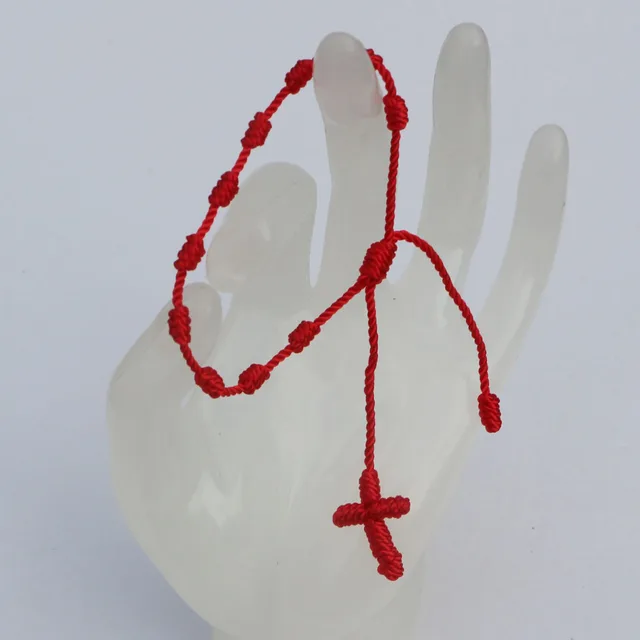 10PC Handmade Lucky Cord Braid Rope Knotted Rosary Cross Bracelets