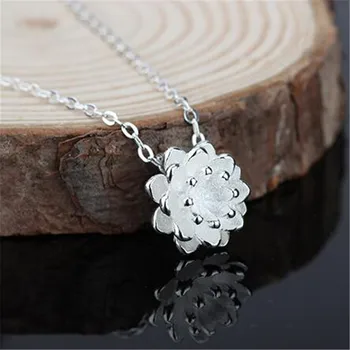 

925 Sterling Silver Lotus Necklaces & Pendants For Women Elegant Flower Short Necklace Silver Jewelry Bijoux Femme dz039