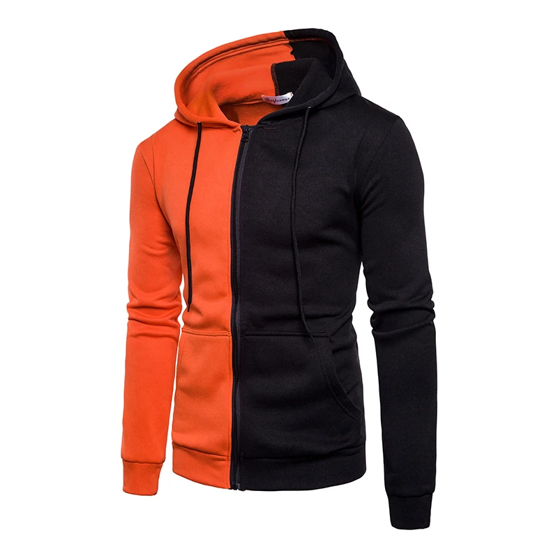 Spring Autumn Fashion Casual Patchwork Hoodies Men Hooded Sweatshirt Slim Fit Pullover Hoody Leisure Zipper Jacket Tracksuit