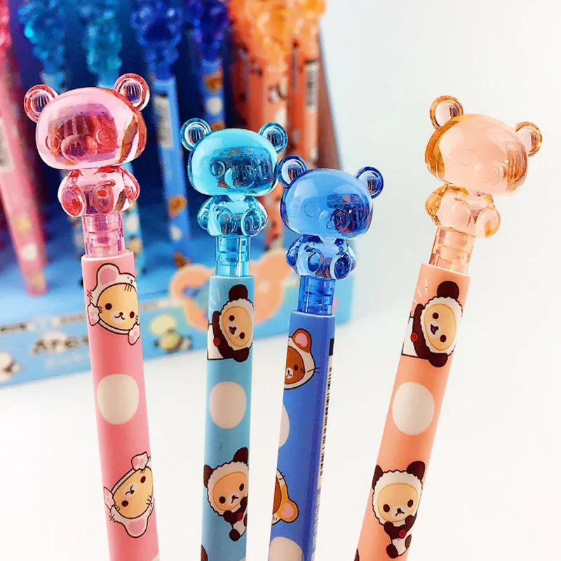 

4 Pcs/lot Kawaii Crystal Panda Animal Mechanical Pencil Cute Bear Plastic Automatic Pens For Writing Gift Office School Supplies