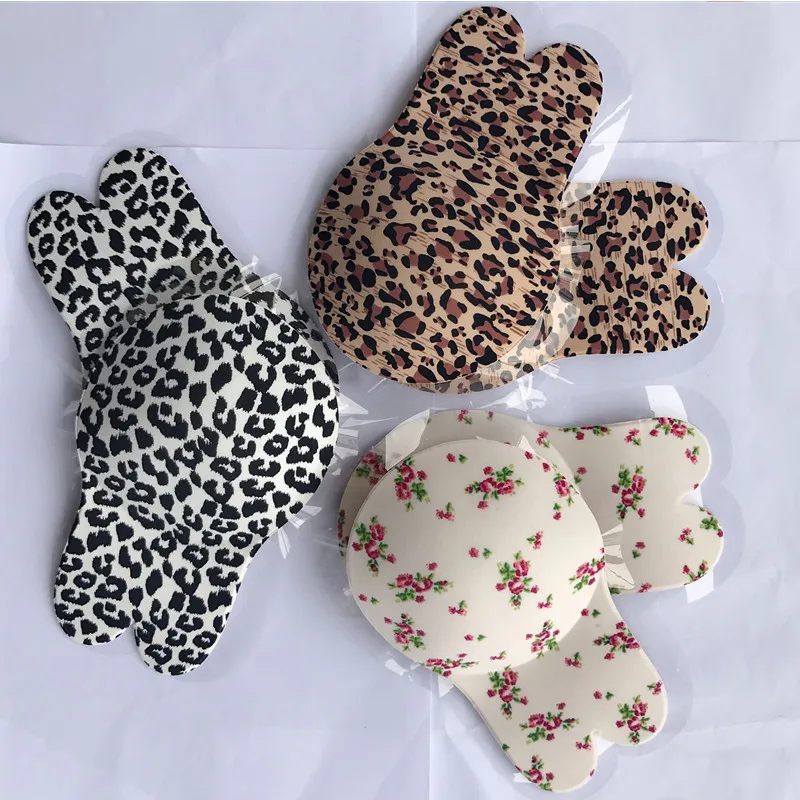 Rabbit Lift Up Bra Plus Size Sexy Leopard Breast Covers Push Up Strapless Bra Silicone Adhesive Chest Stickers Breast Tape