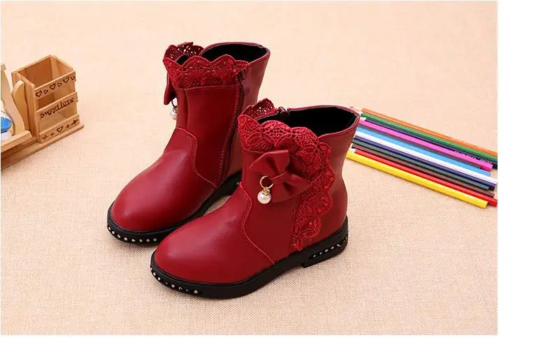 New Winter Girls High Boots Cute Bow Waterproof Female Children Snow Boots Fashion Warm Girls Kids Shoes