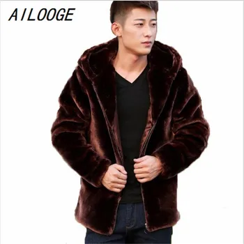

AILOOGE Suede Leather Jacket For Men Hooded Winter Spring Mens Faux Mink Coat Youth Motorcycle Biker Men's Faux Fur Coats Brand