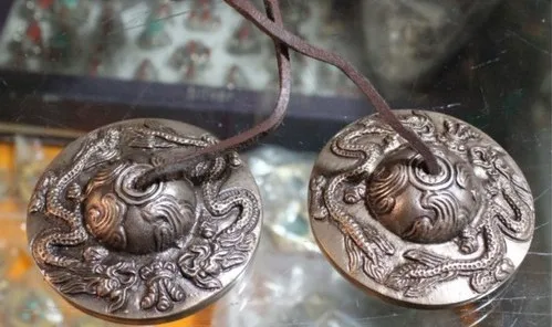 

Metal Crafts Need Adder Dragon Pattern Tibetan Brass Feng Shui Touch Bell fast Shipping
