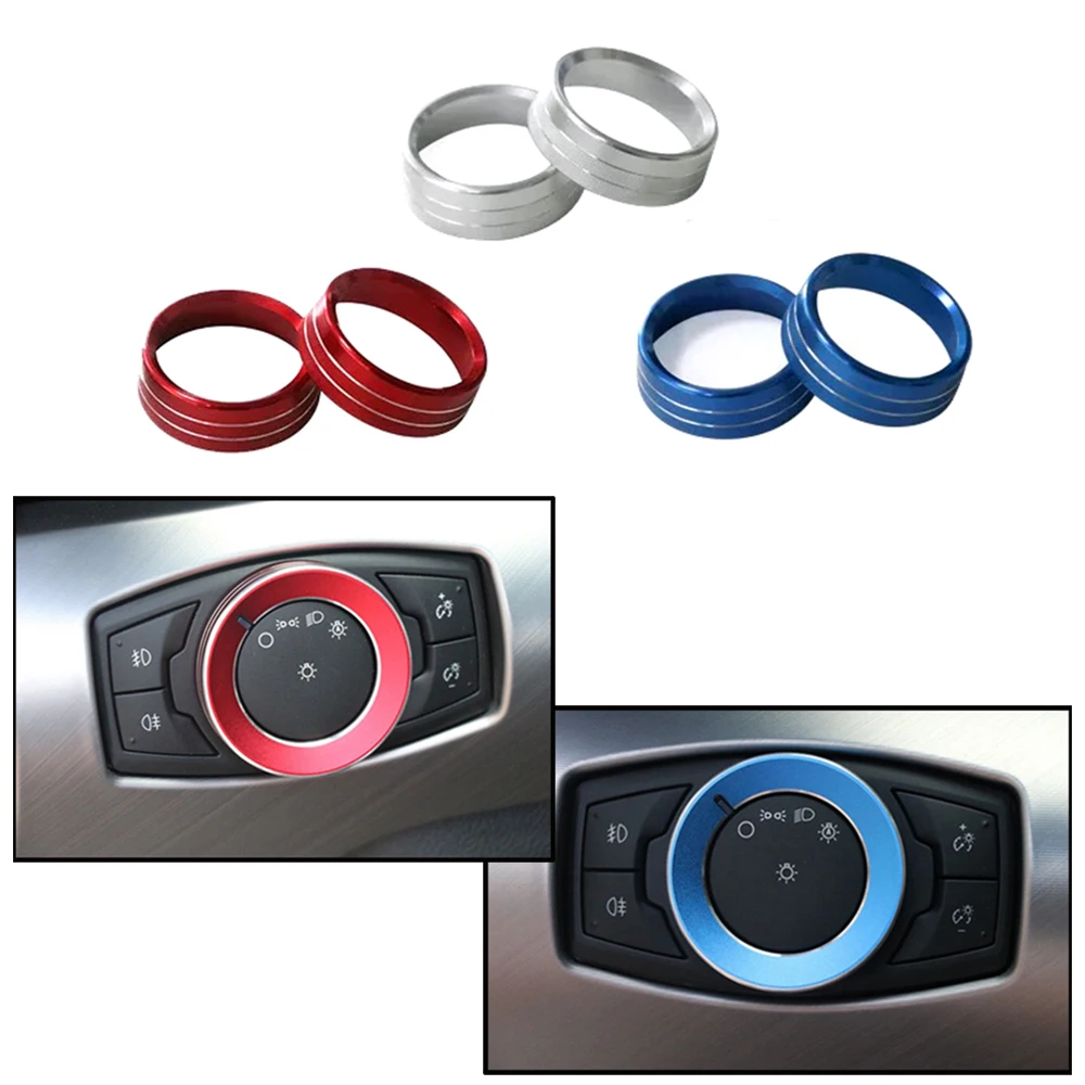 

JEAZAE 2 шт. алюминиевый сплав Кондиционер Регулировка кнопок ручка переключатель фар крышка кольцо для Ford Mustang 2015 2016 2017 2018
