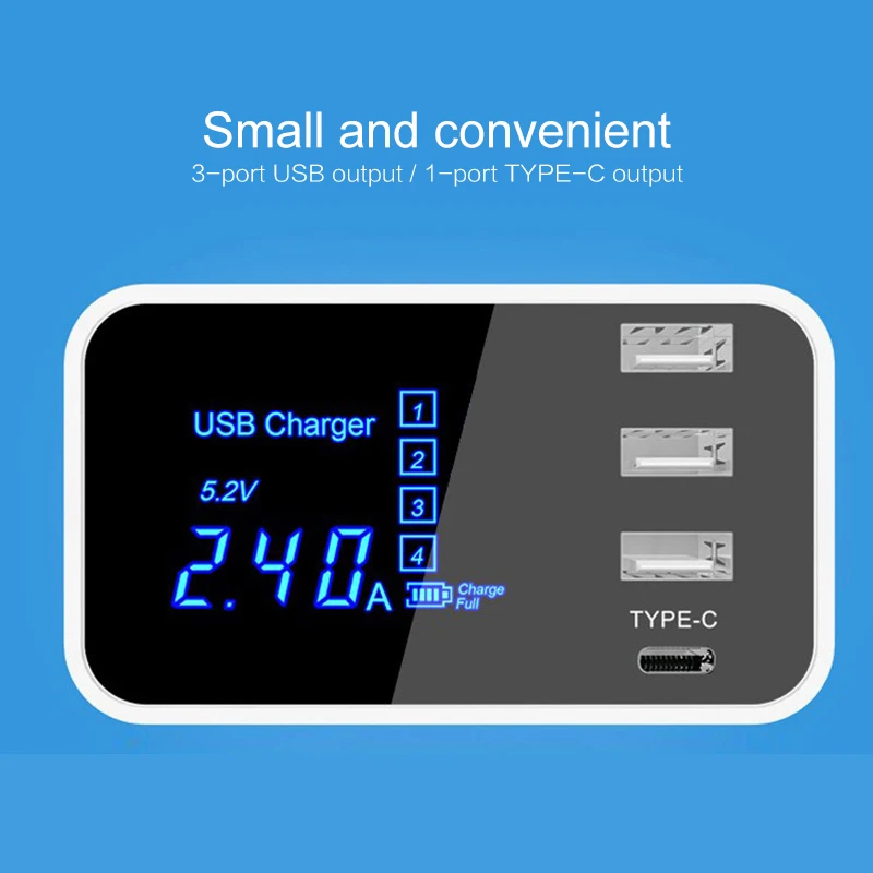 

4 USA Type-C screen LCD digital display for xiaomi 9 for iphone XS XS Max XR X 8 Plus for samsung galaxy s10 9 8 7 phone charger