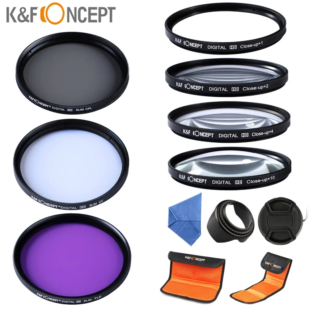 58mm Close Up+1+2+4+10 UV FLD CPL Lens Filter Set+ Lens Accessories For