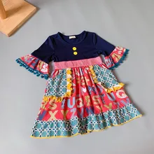2019 NEW Summer and Fall Classics design ruffles 3/4 sleeves letters with pocke Baby Girls Dress kids's birthday present