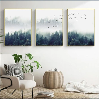 

Nordic Fog Forest Birds Landscape Canvas Poster and print 1 peices Painting Wall Art Home Decor For Living Room