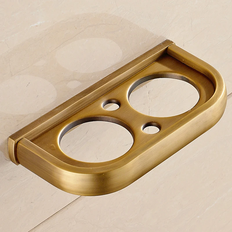Cup & Tumbler Holders Solid Brass 5 Colors Toothbrush Holder With Double Ceramic Cups Wall-mounted Bathroom Accessories F81368