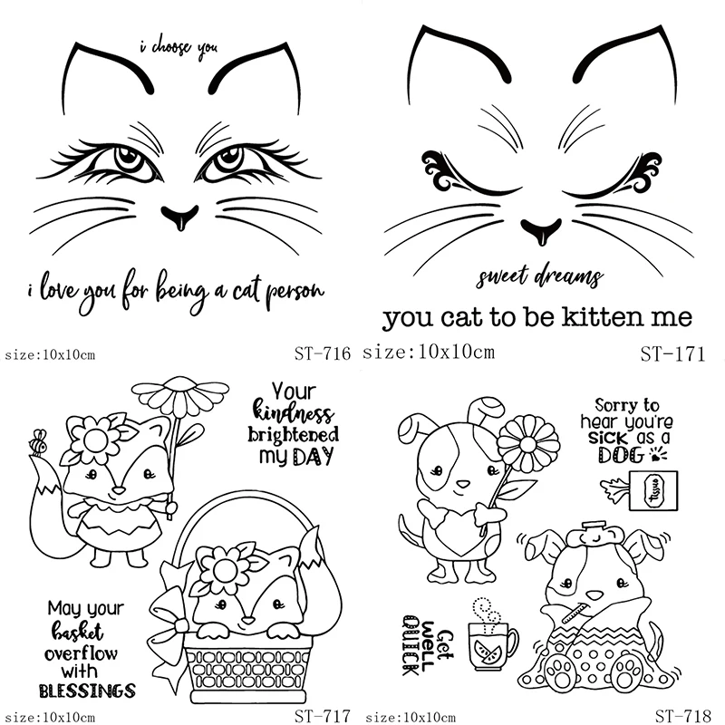 

AZSG Lovely Animals Cat/Dog/Fox Clear Stamps For DIY Scrapbooking Decorative Card making Craft Fun Decoration Supplies 10*10cm