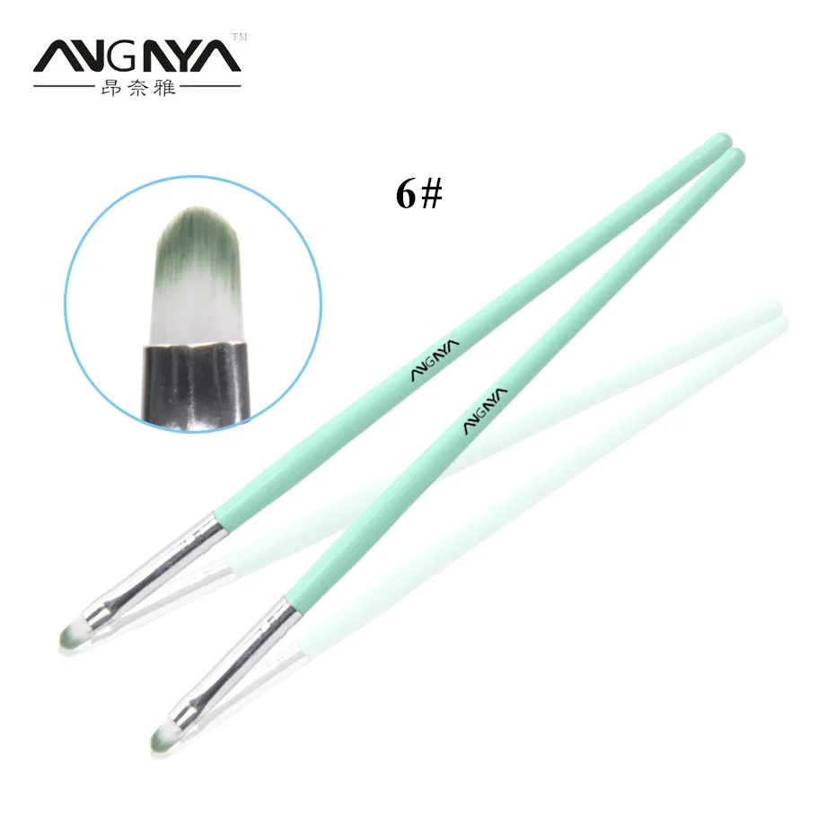 

ANGNYA Oval Size 6# UV Gel Nail Brush Green Wood Handle Double Color Nylon Hair Nail Art Brush Tools Single Piece A036