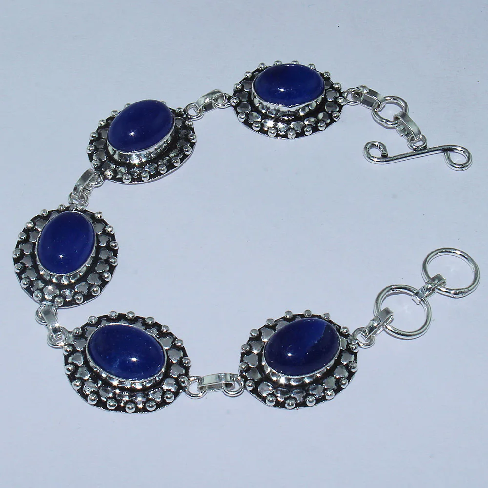 

gem Stone Bracelet Silver Overlay over Copper , 20cm, B1147