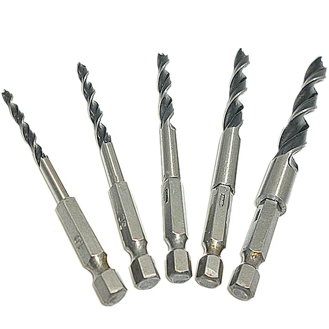5pc 1/4" Wood Drill Bit Set 4 10mm Hex Shank Woodworking Twist Drill