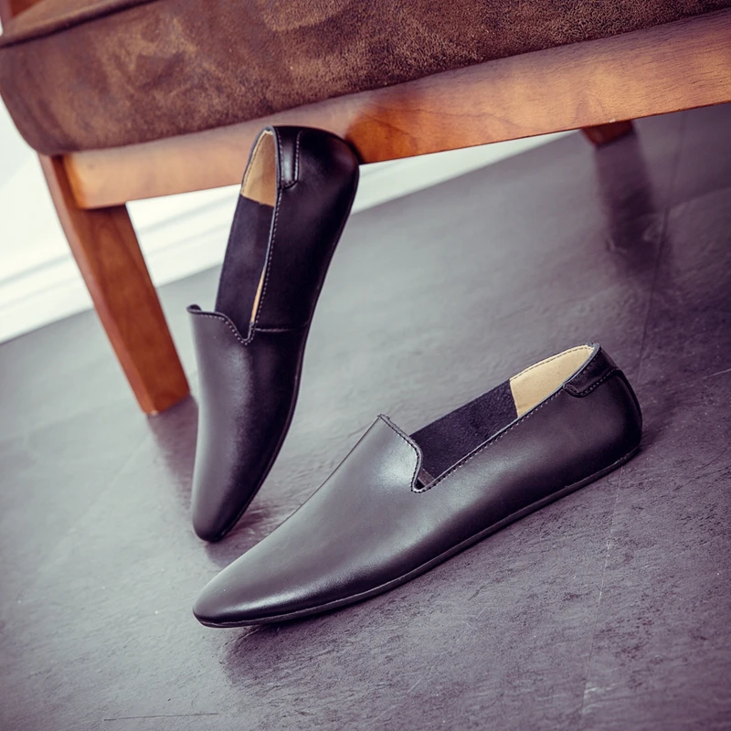 Итальянская мужская обувь; уличные повседневные Брендовые мужские лоферы; мокасины из натуральной кожи на плоской подошве; Мужские дышащие водонепроницаемые Мокасины без застежки; p4 - Цвет: black