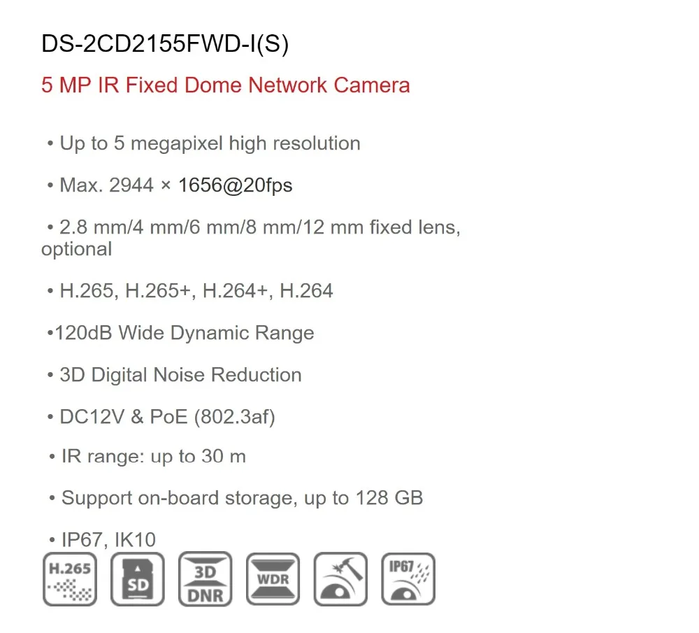 Hikvision POE NVR Kit IP Камера P2P видео наблюдение набор DS-2CD2155FWD-I 5MP сети Камера POE ИК IP67 SD слот для карт памяти возможностью погружения на глубину до 30 м ИК