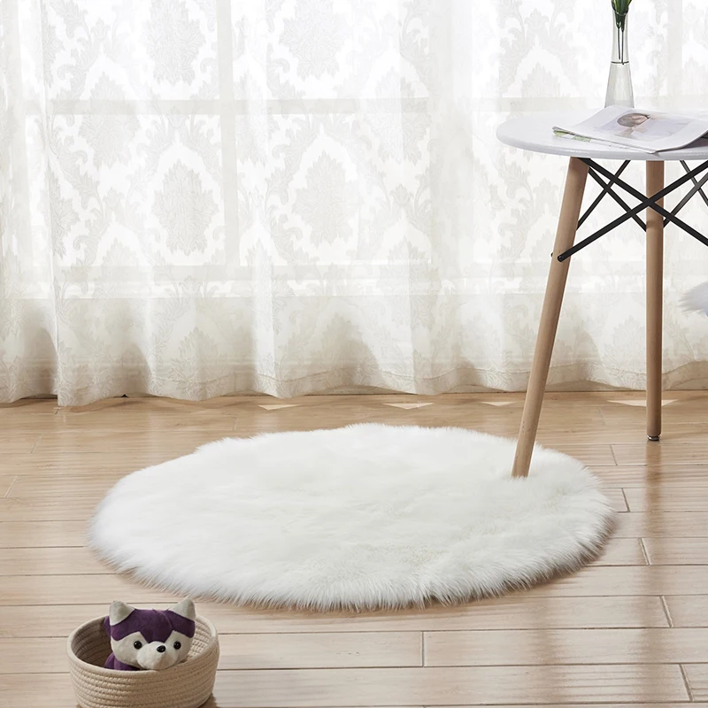 Fluffy Round Rug Carpets Living Room Solid Long Plush Area Carpet Faux Fur Sheepskin Shaggy Rugs For Home Bedroom Decorative - Цвет: White