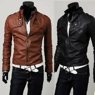 Новая мода Для мужчин одежда Искусственная кожа стоять воротник мужские Куртки Демисезонный мотоцикла тонкий кожаное пальто верхняя одежда