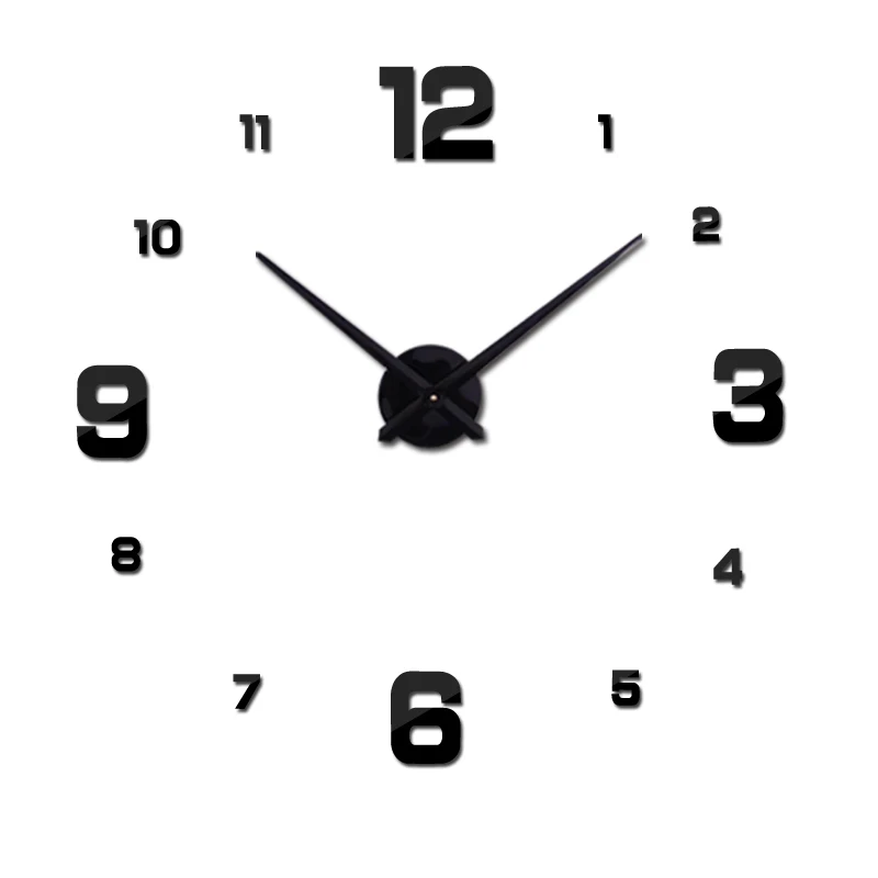 Круговой Набор для гостиной 3d diy акриловые зеркальные настенные часы бесшумные большие часы Кварцевые Металлические Стрелка для часов настоящая - Цвет: Черный