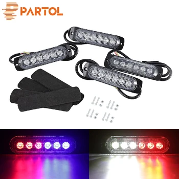 

Partol 4pcs 6 LEDs Car Strobe Flashing Warning Light Firemen Police Fog Emergency lights Truck Auto Roof Lamp Red Blue White