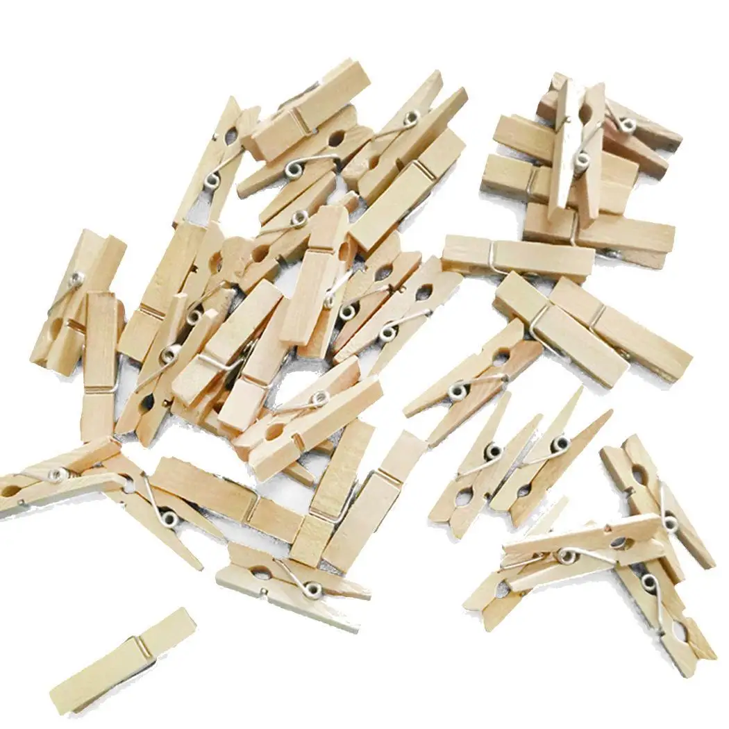 

50Pcs Windbreak Small Natural Wooden Clip DIY for 3.5cm/1.4inch Photo Socks Clothes Household Decoration