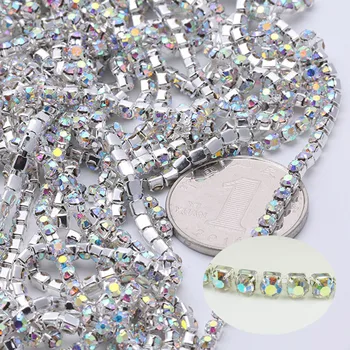 

Silver base crystal AB Color SS6 to SS12 Crystal Rhinestone Swar chain trimming sew on rhinestones cup chain