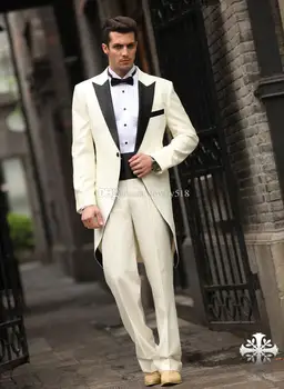 

Ivory Long Coat Groom Tuxedos Groomsman Men's Wedding Prom Suits Custom Made (Jacket+Pants+Tie+Kerchief) H:027